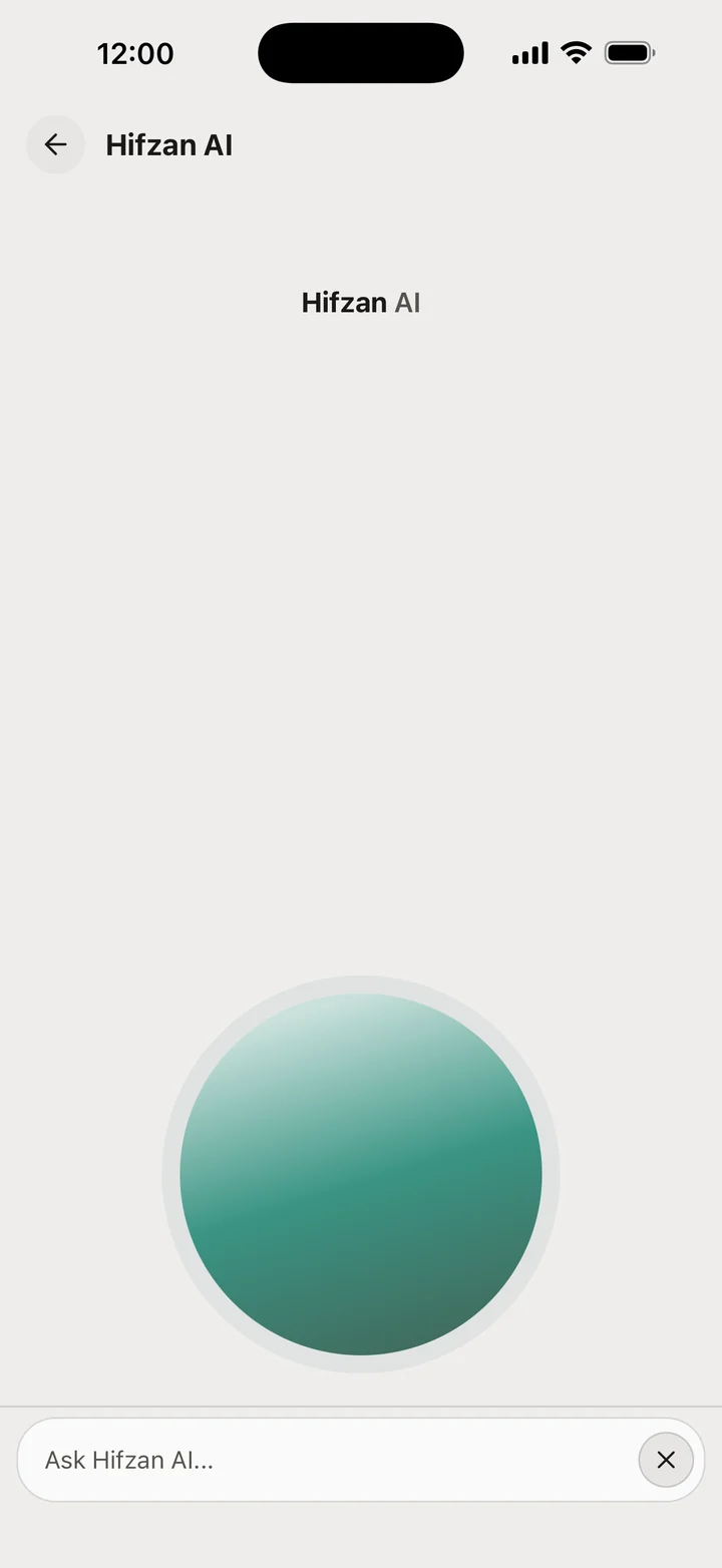 The Hifzan AI voice coach: a green orb under the title Hifzan AI