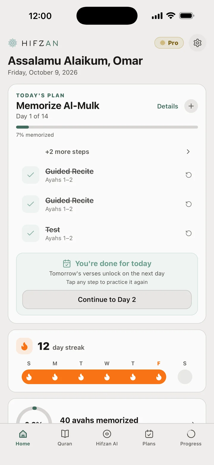Today's plan after the test passes: every step checked and You're done for today